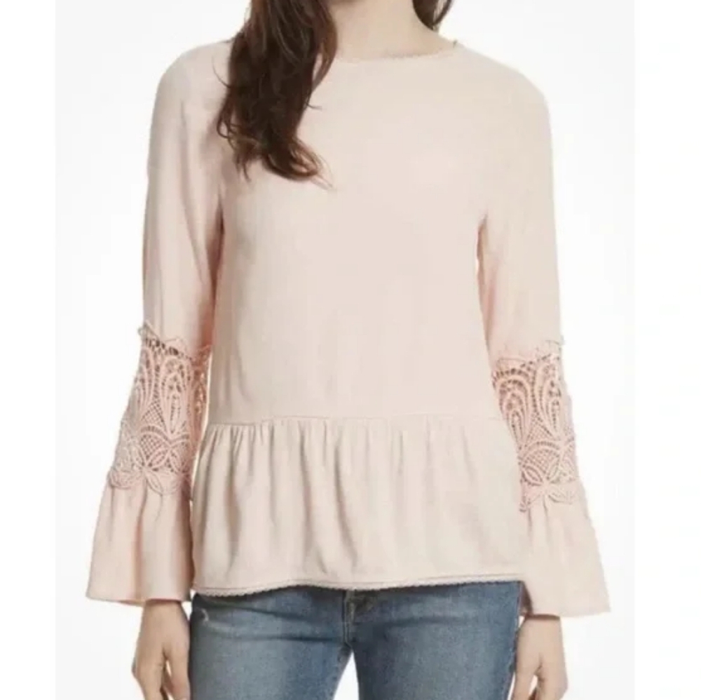 Joie Pink Bell Sleeve Peplum Blouse